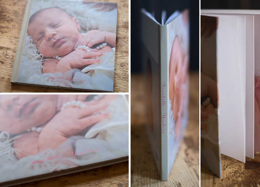 Customized Album of Annabelle's  in-home newborn session taken by Debra Heschl Photography.