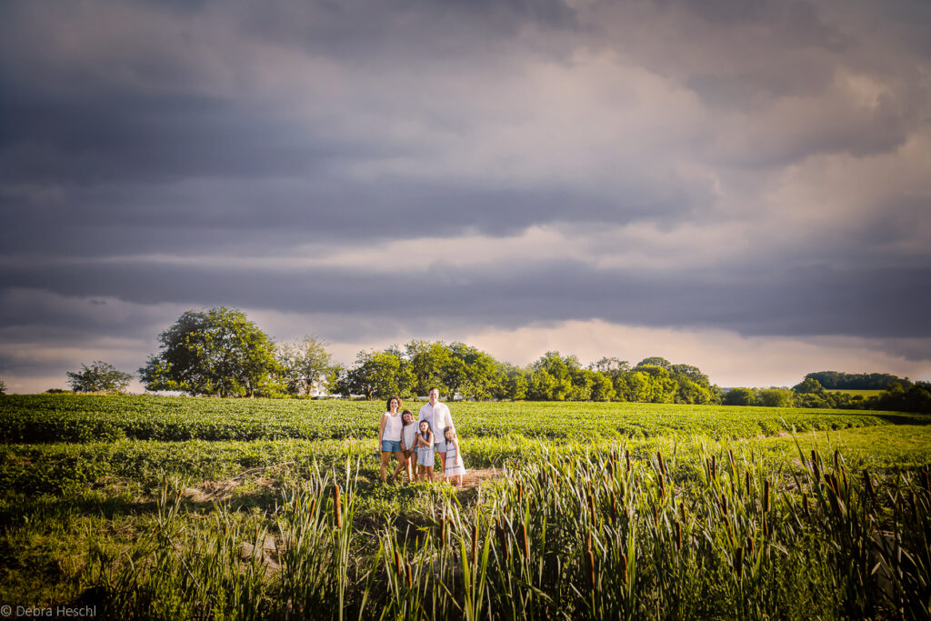 Family in a field posing for a picture-Debra Heschl Photography