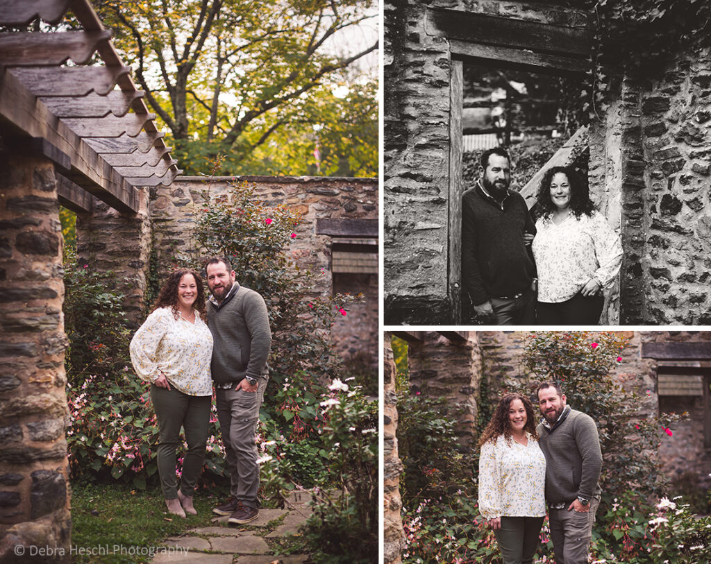 Mom and dad portrait collage in the garden at Harriton House, Bryn Mawr PA family photography session.