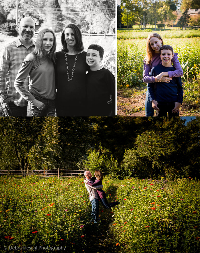 The Rock family posed for a photo taken by Debra Heschl for the Fall Mini Session at Maple Acres