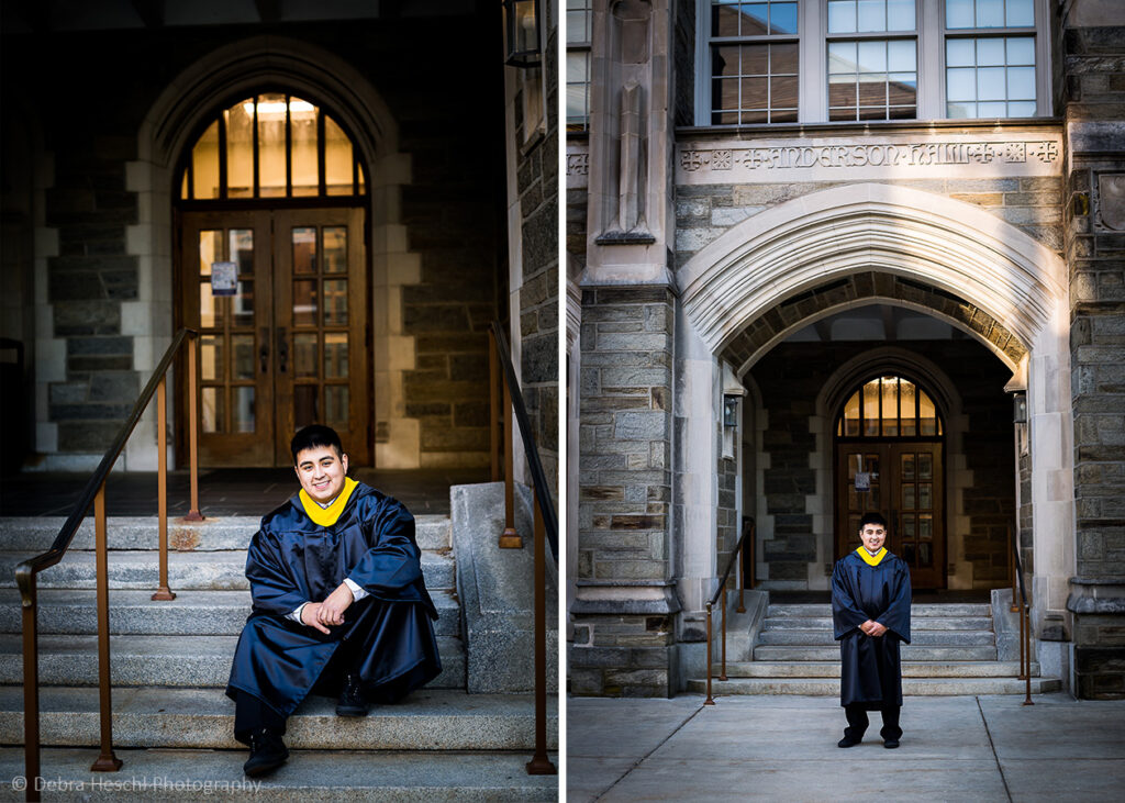 A college off Will posing at a historic part of the school of West Chester University.