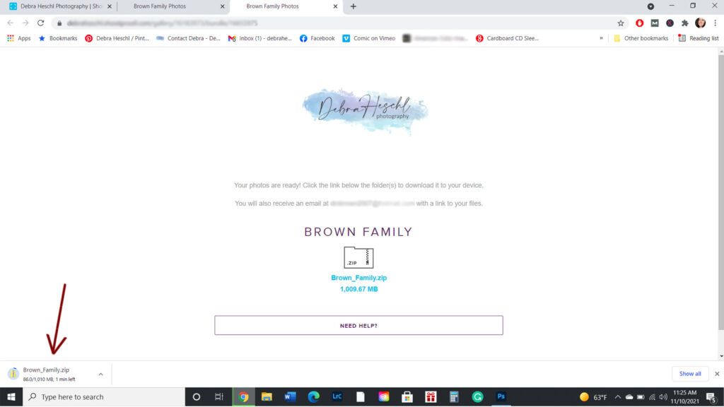 Client gallery zip file downloading in browser after selecting Download All