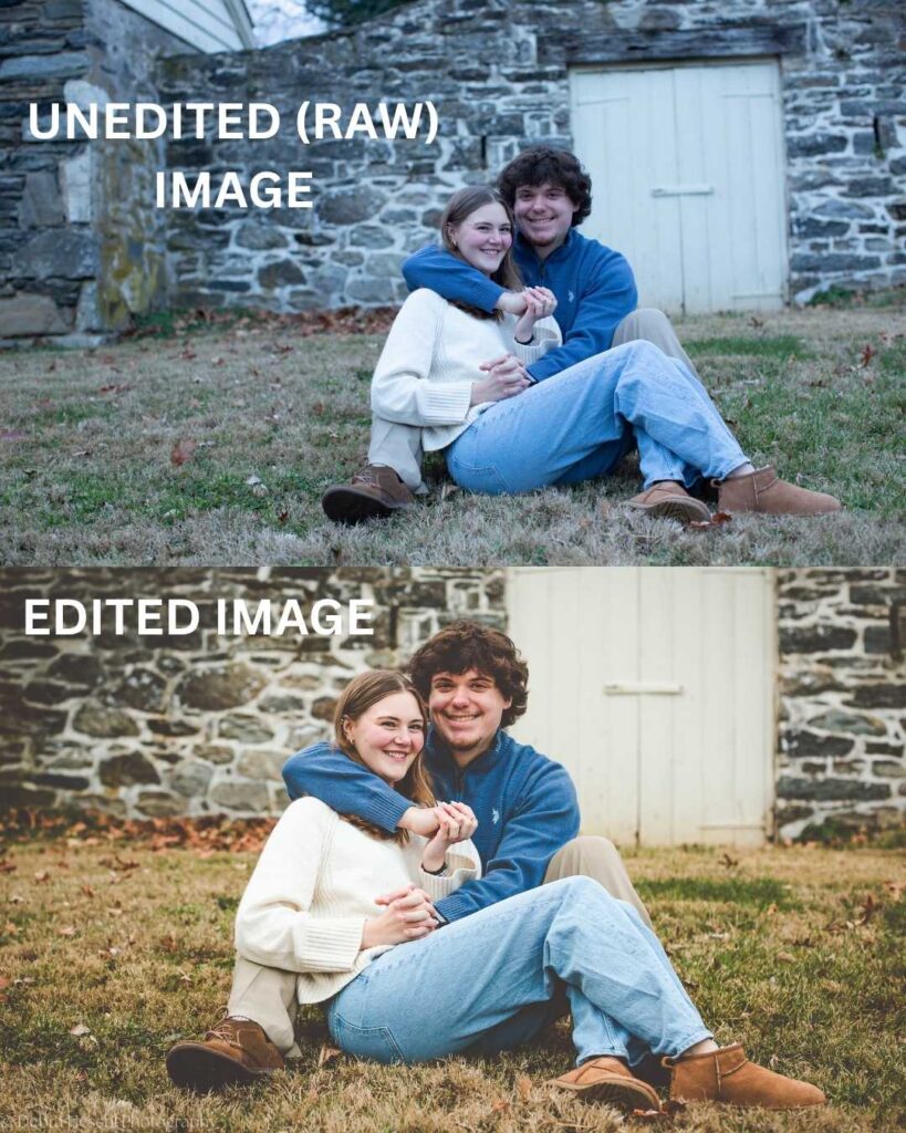 Before and after example showing the difference professional photo editing makes to a family portrait.
