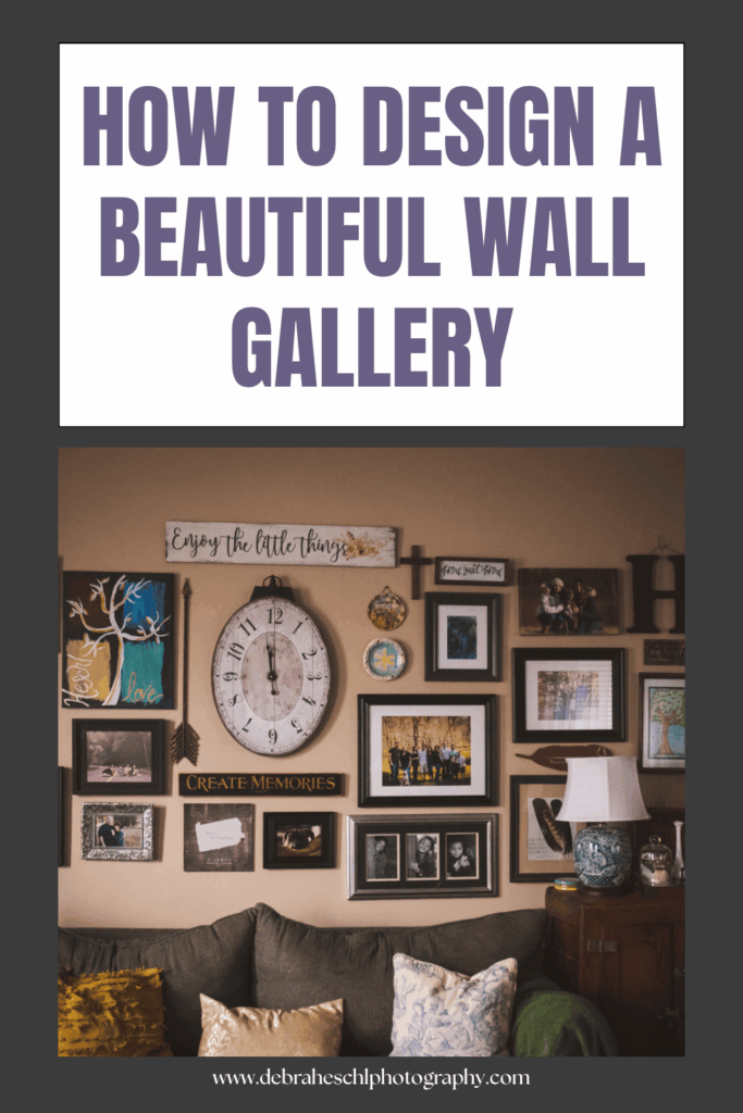 How to design a beautiful wall gallery with a vintage clock, mixed frames, and family photos above a cozy sofa